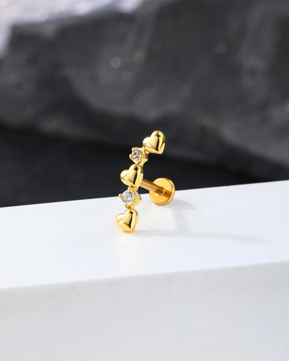 Jewseen 16g Internally Threaded Flat Back Earrings 316L Stainless Steel Star Helix Earrings Heart Cartilage Stud Earrings Gold Lip Piercing Jewelry Nose Stud for Women