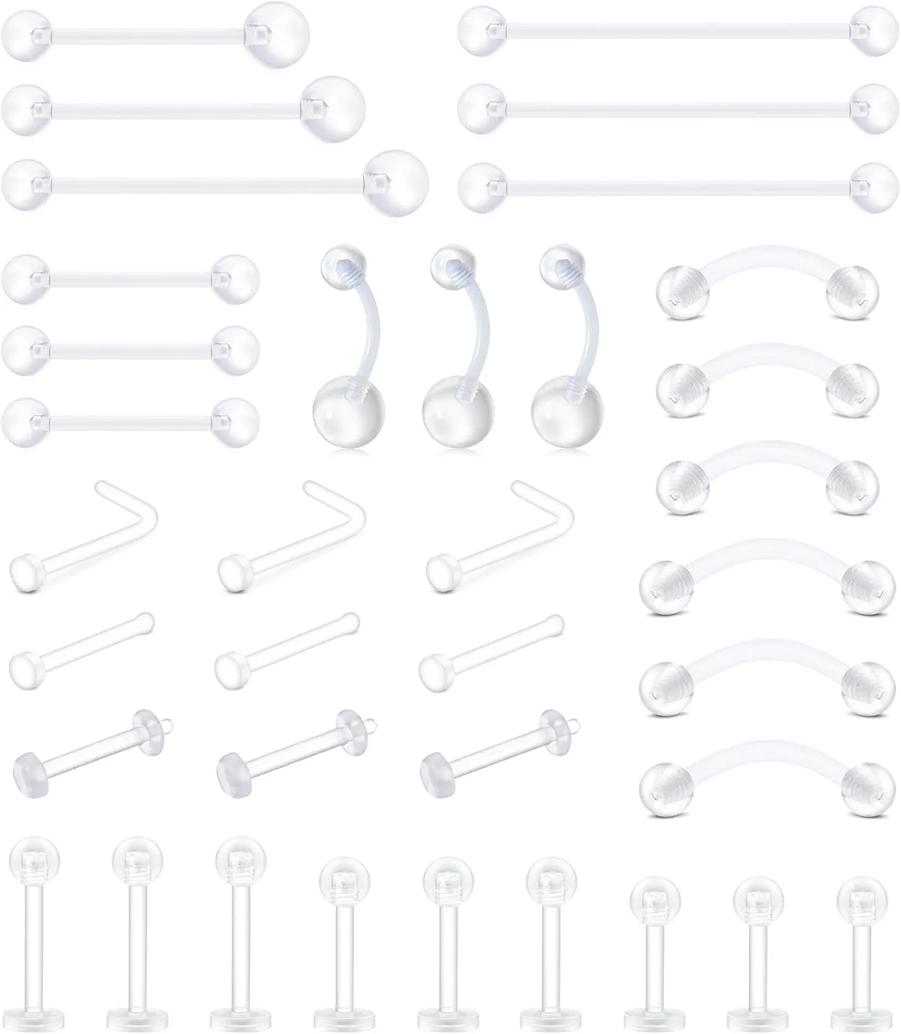 JFORYOU 18-20G Clear Acrylic Nose Ring Bioflex Stud Retainer Nose Piercing Body Jewelry for Men Women