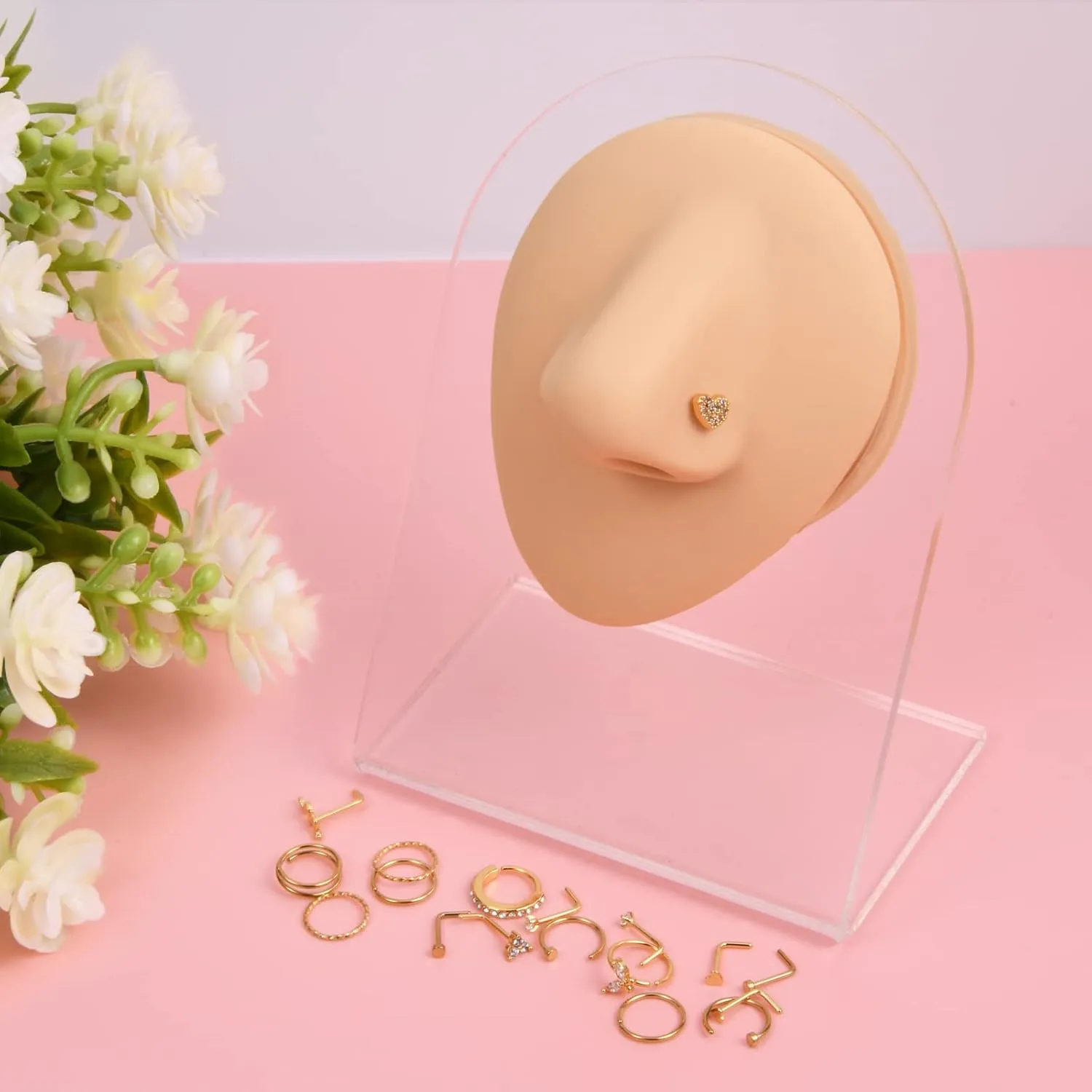 JFORYOU 20G Nose Studs Nose Rings Hoop Surgical Steel CZ Opal Nose Rings Piercings Hoop Jewelry Various Style and Color