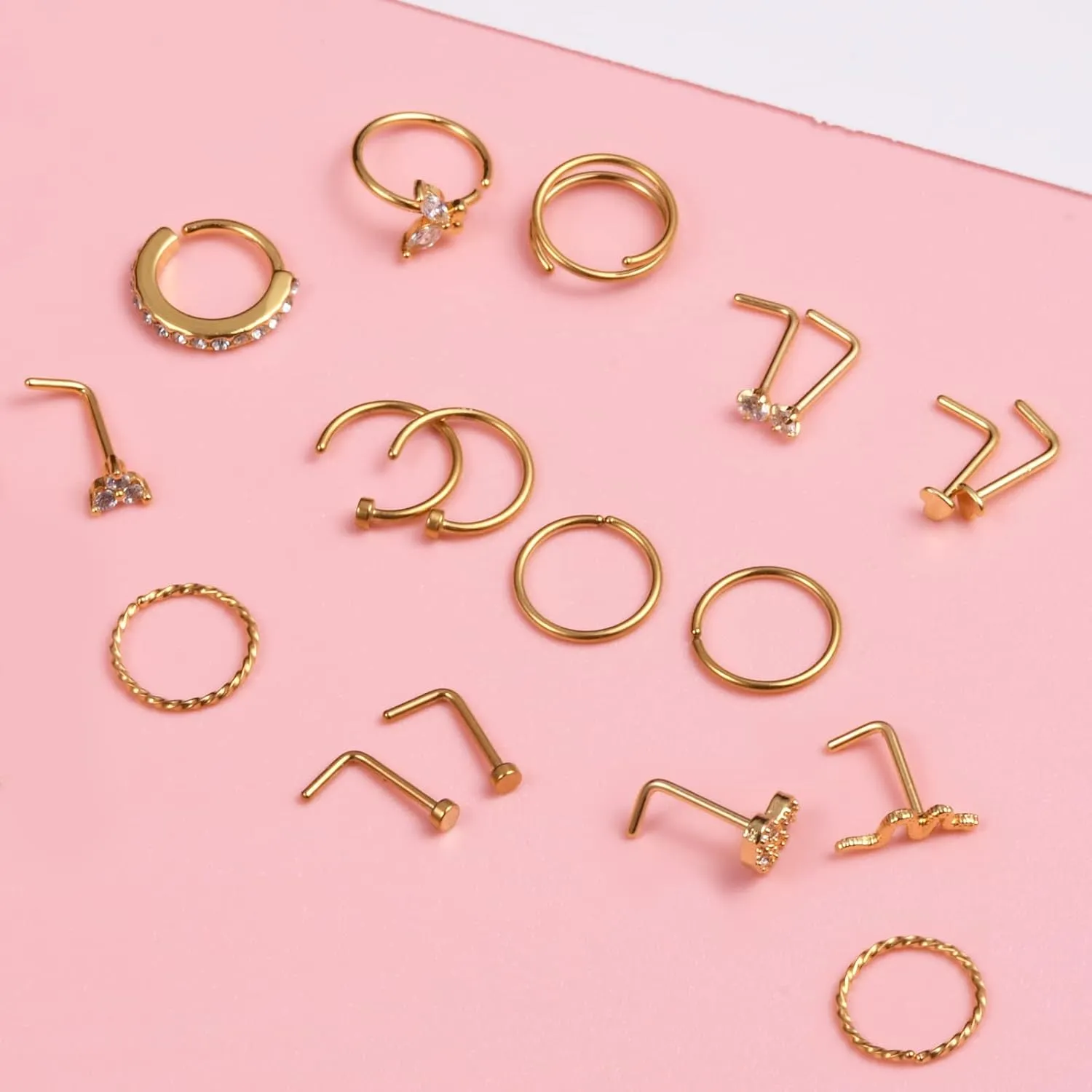 JFORYOU 20G Nose Studs Nose Rings Hoop Surgical Steel CZ Opal Nose Rings Piercings Hoop Jewelry Various Style and Color