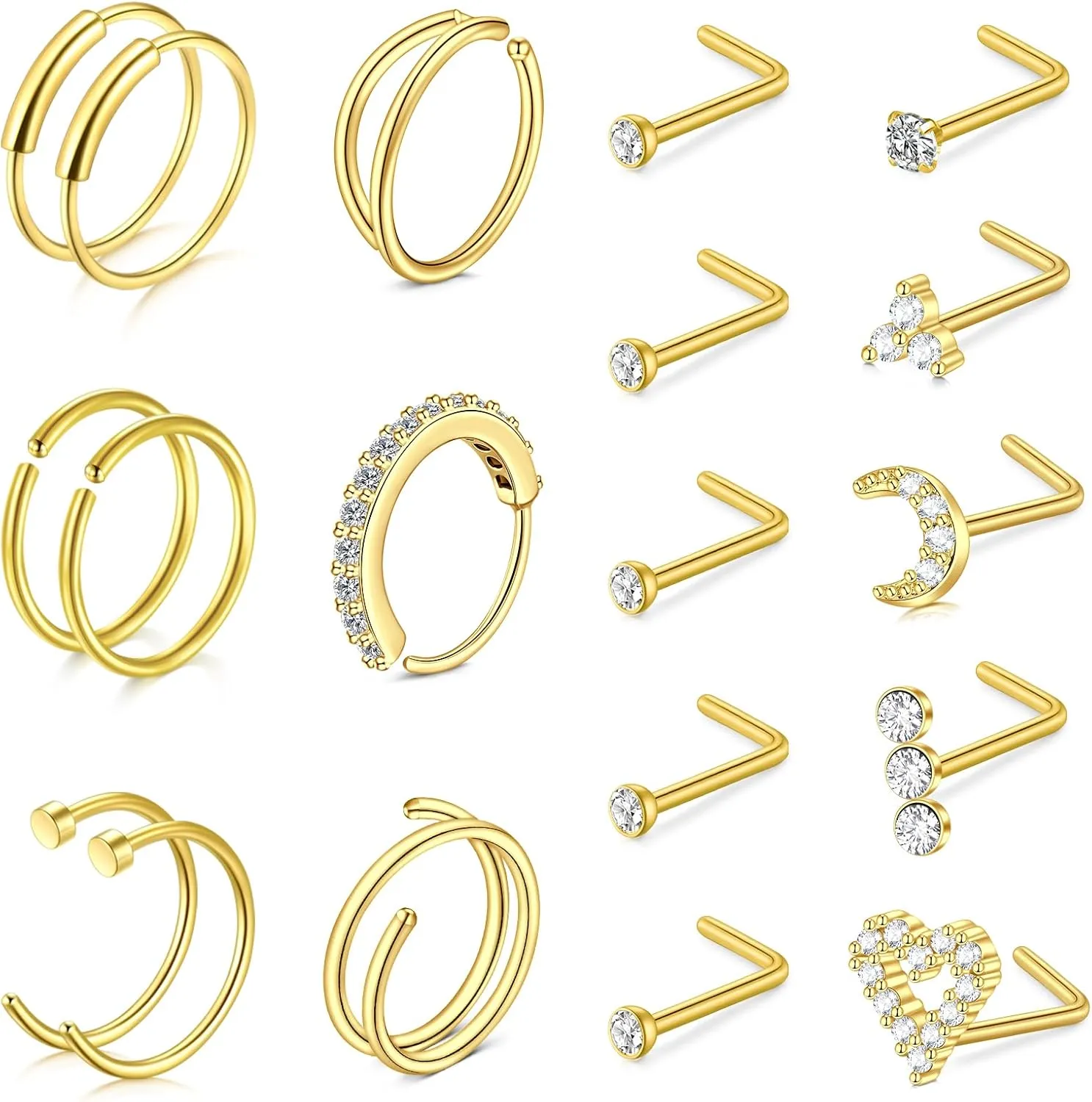 JFORYOU 20G Nose Studs Nose Rings Hoop Surgical Steel CZ Opal Nose Rings Piercings Hoop Jewelry Various Style and Color