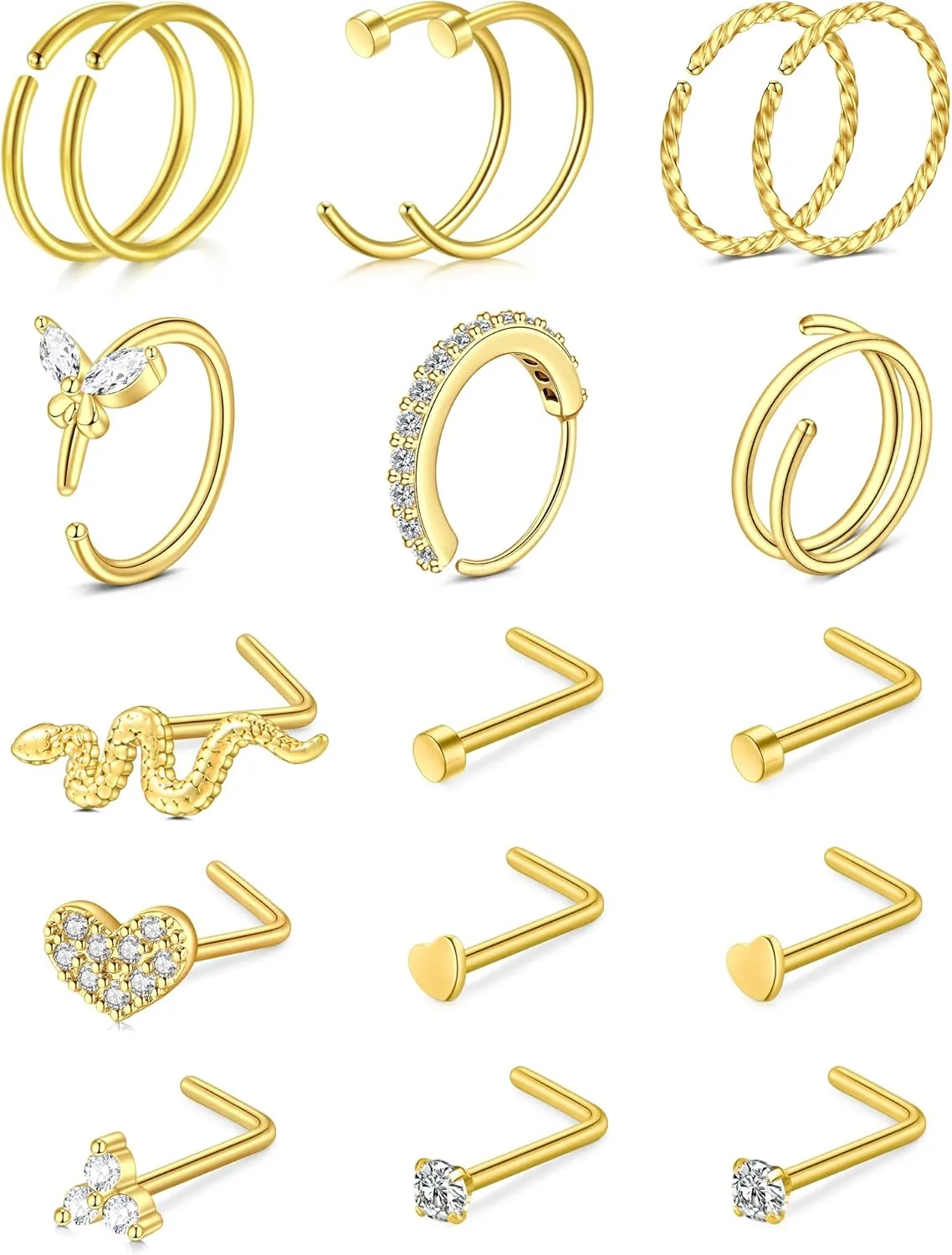 JFORYOU 20G Nose Studs Nose Rings Hoop Surgical Steel CZ Opal Nose Rings Piercings Hoop Jewelry Various Style and Color