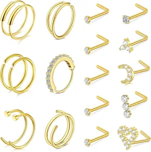 JFORYOU 20G Nose Studs Nose Rings Hoop Surgical Steel CZ Opal Nose Rings Piercings Hoop Jewelry Various Style and Color