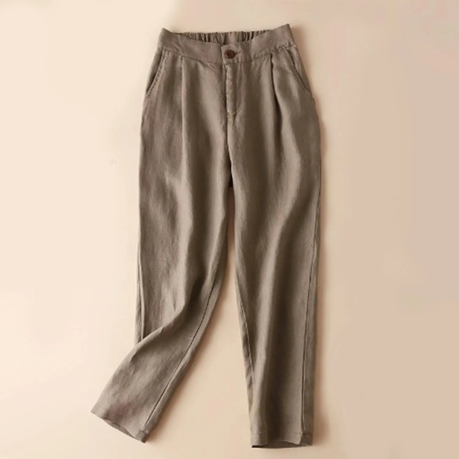 JOAU Linen Pants for Women Summer Casual High Waisted Beach Pants Loose Fit Lightweight Straight Leg Tapered Cropped Pants