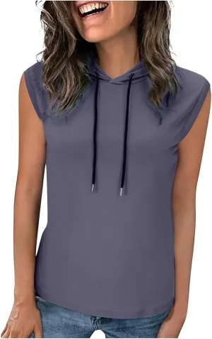 JOAU Women's Workout Hooded Tank Tops Casual Loose Fit Running Gym Sleeveless Hoodie Tee Shirts 2025 Summer Fashion