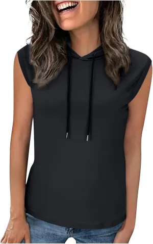 JOAU Women's Workout Hooded Tank Tops Casual Loose Fit Running Gym Sleeveless Hoodie Tee Shirts 2025 Summer Fashion
