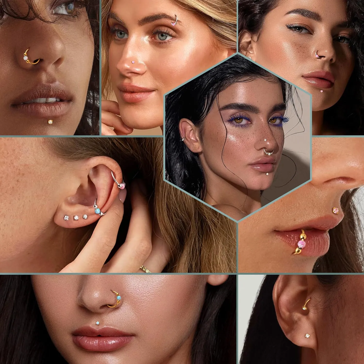Jstyle 8 Pcs Nose Rings Set for Women Men Hypoallergenic 316L Stainless Steel Nose Studs 20G Opal Nose Rings Hoops 8/10MM Septum Cartilage Helix Rook 2nd/3rd Earlobe Lip Piercings