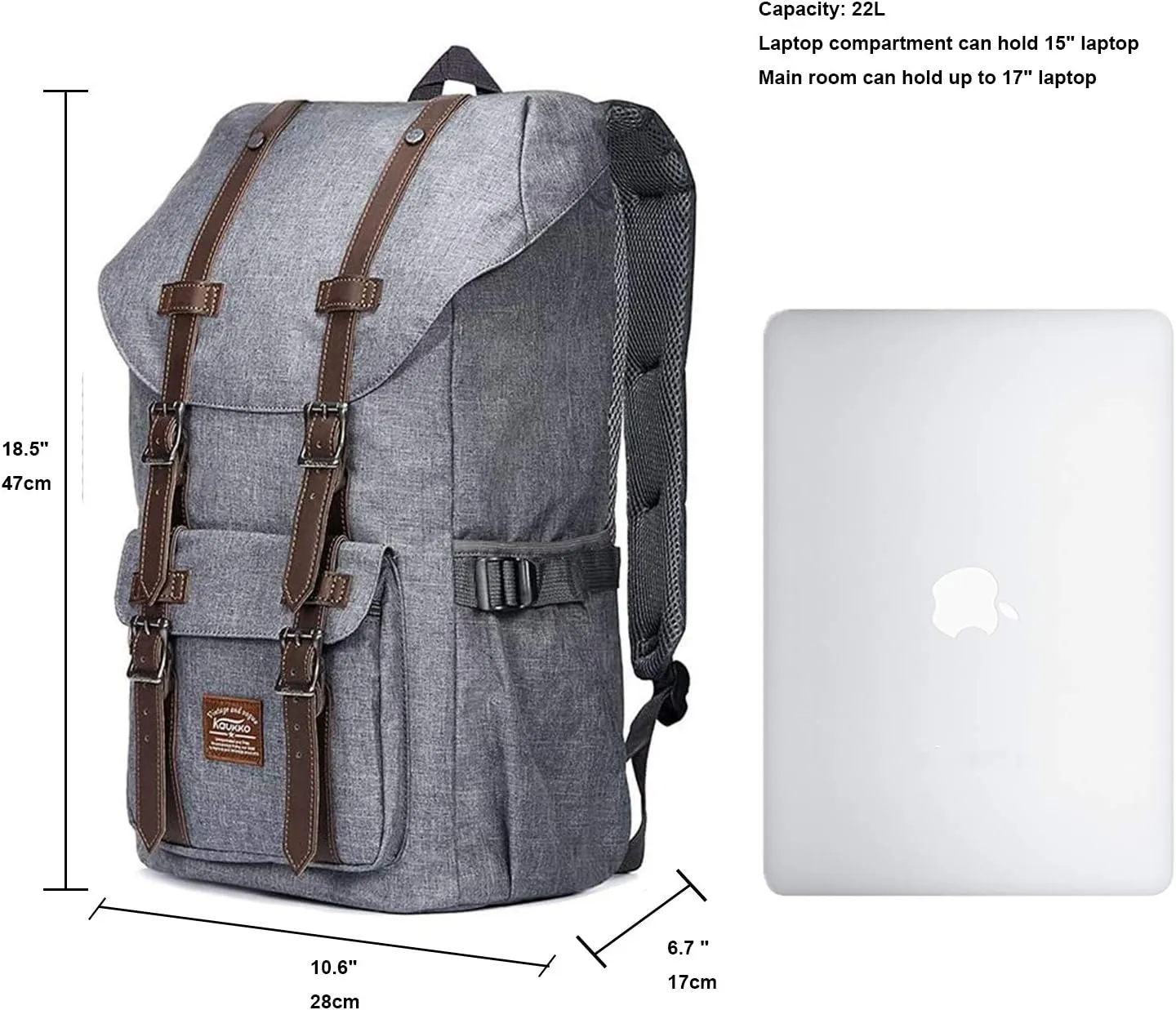 KAUKKO Travel Laptop Backpack, Outdoor Rucksack, Causal backpack Fits 15.6"(Oxford Grey)