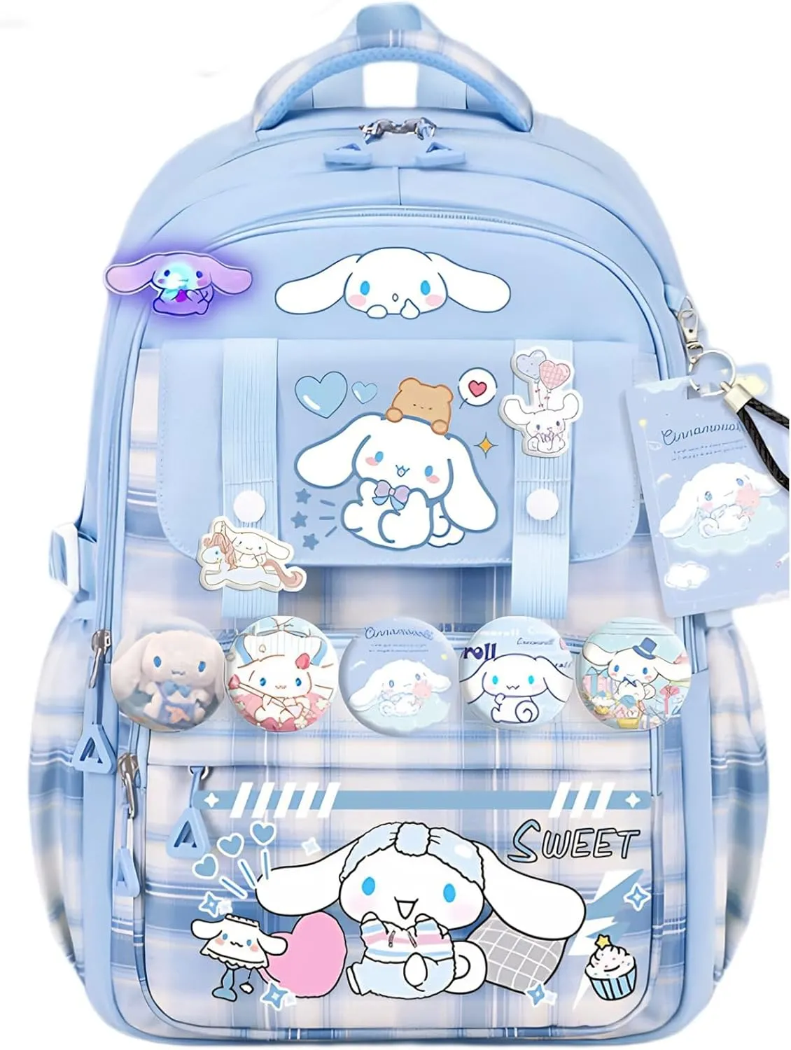 Kawaii Backpack with 21Pcs Accessories Anime Cartoon Anti-Theft Travel Aesthetic New Semester Gifts Bag with Cute Pins