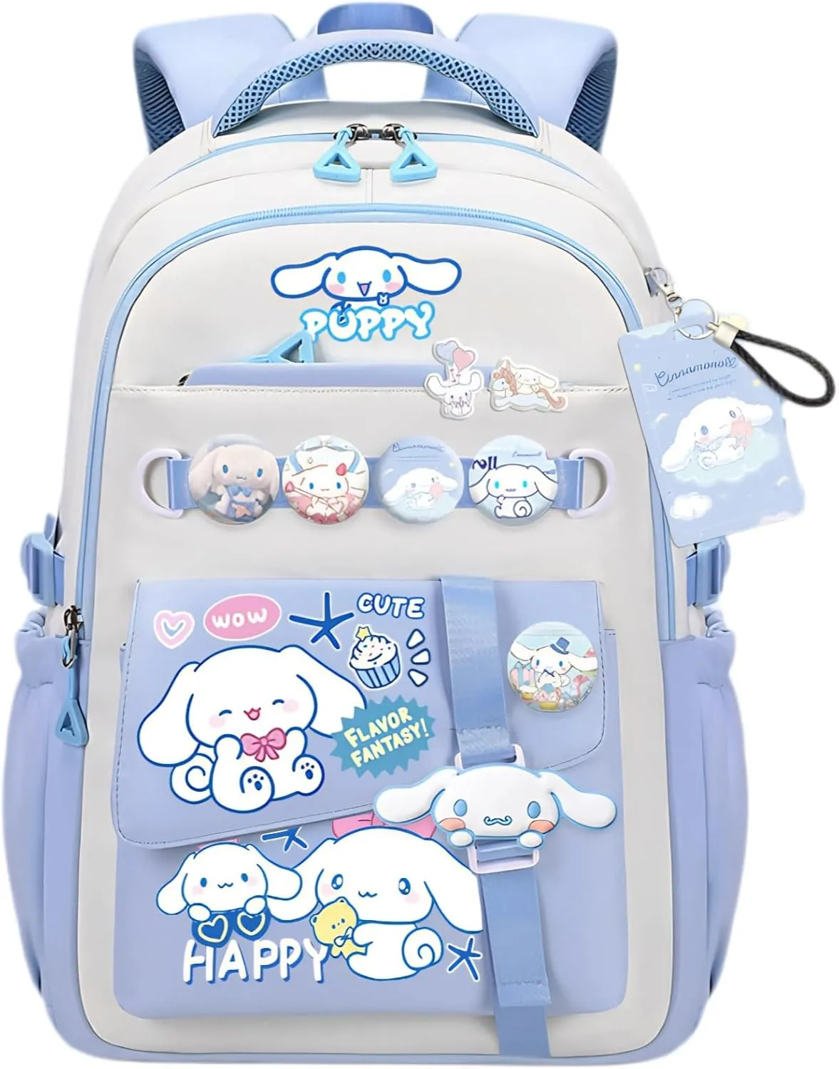 Kawaii Backpack with 21Pcs Accessories Anime Cartoon Anti-Theft Travel Aesthetic New Semester Gifts Bag with Cute Pins