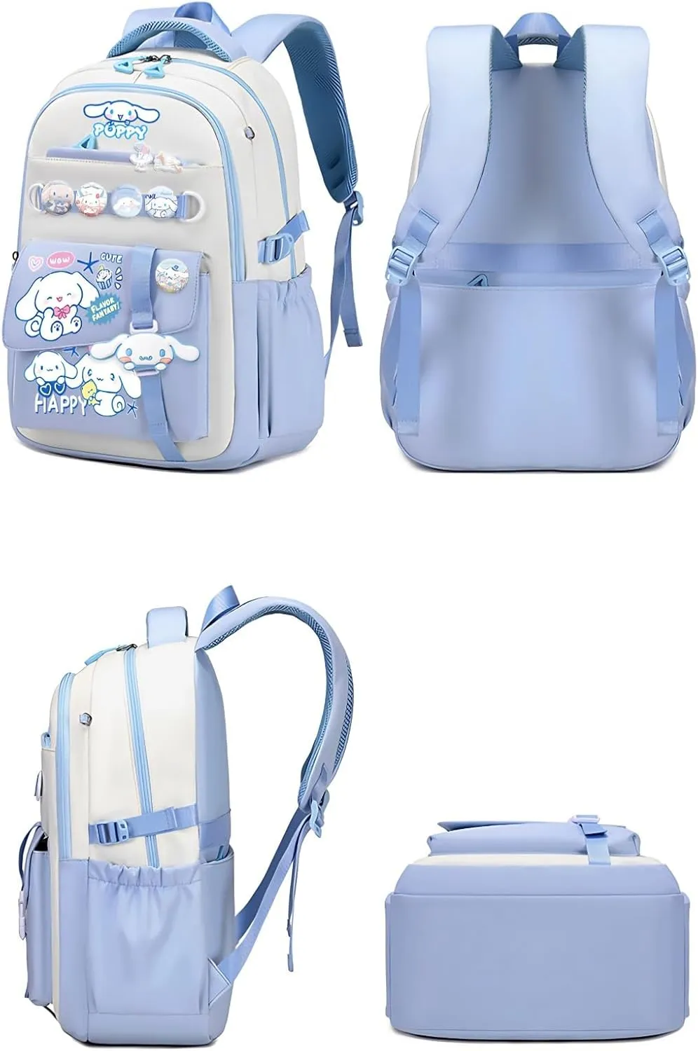 Kawaii Backpack with 21Pcs Accessories Anime Cartoon Anti-Theft Travel Aesthetic New Semester Gifts Bag with Cute Pins