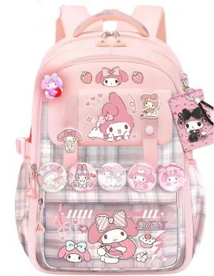 Kawaii Backpack with 21Pcs Accessories Anime Cartoon Anti-Theft Travel Aesthetic New Semester Gifts Bag with Cute Pins