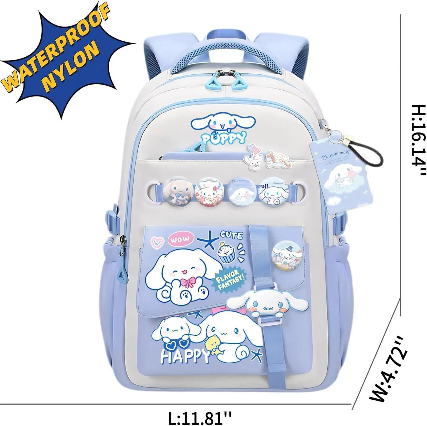 Kawaii Backpack with 21Pcs Accessories Anime Cartoon Anti-Theft Travel Aesthetic New Semester Gifts Bag with Cute Pins