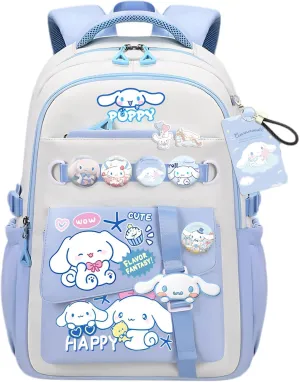 Kawaii Backpack with 21Pcs Accessories Anime Cartoon Anti-Theft Travel Aesthetic New Semester Gifts Bag with Cute Pins