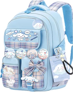 Kawaii Backpack with 21Pcs Accessories Anime Cartoon Anti-Theft Travel Aesthetic New Semester Gifts Bag with Cute Pins