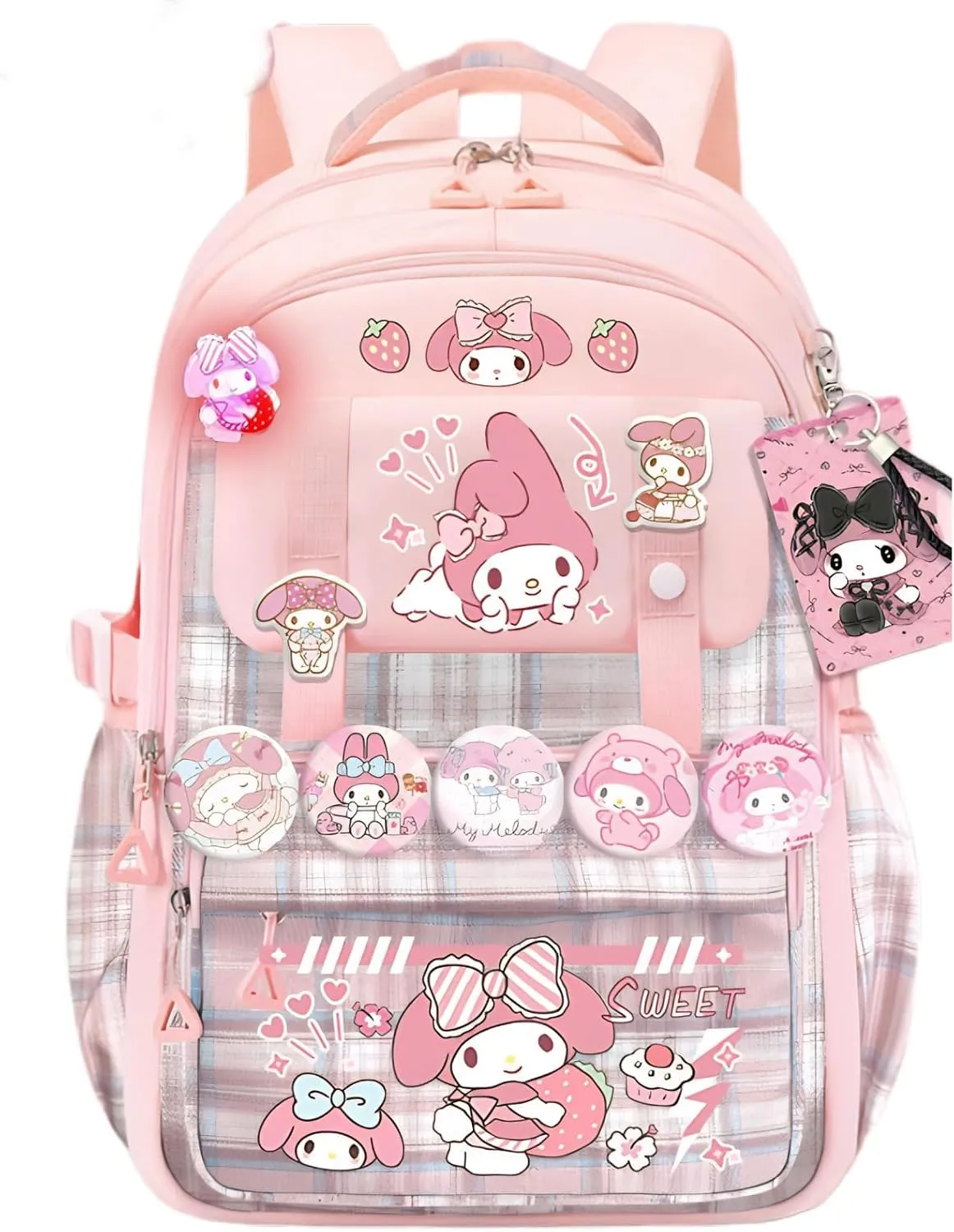 Kawaii Backpack with 21Pcs Accessories Anime Cartoon Anti-Theft Travel Aesthetic New Semester Gifts Bag with Cute Pins