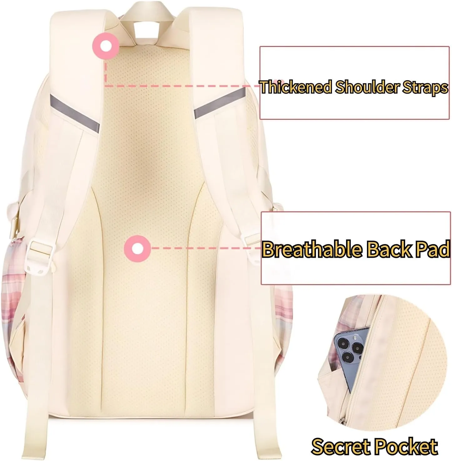Kawaii Backpack with 21Pcs Accessories Anime Cartoon Anti-Theft Travel Aesthetic New Semester Gifts Bag with Cute Pins