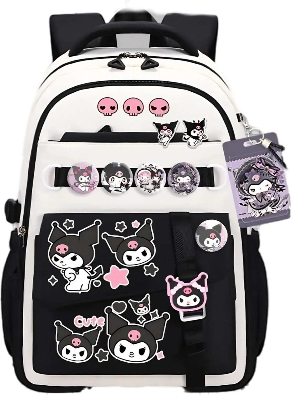 Kawaii Backpack with 21Pcs Accessories Anime Cartoon Anti-Theft Travel Aesthetic New Semester Gifts Bag with Cute Pins