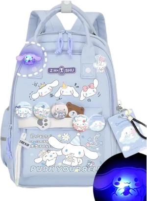Kawaii Backpack with 21Pcs Accessories Anime Cartoon Anti-Theft Travel Aesthetic New Semester Gifts Bag with Cute Pins