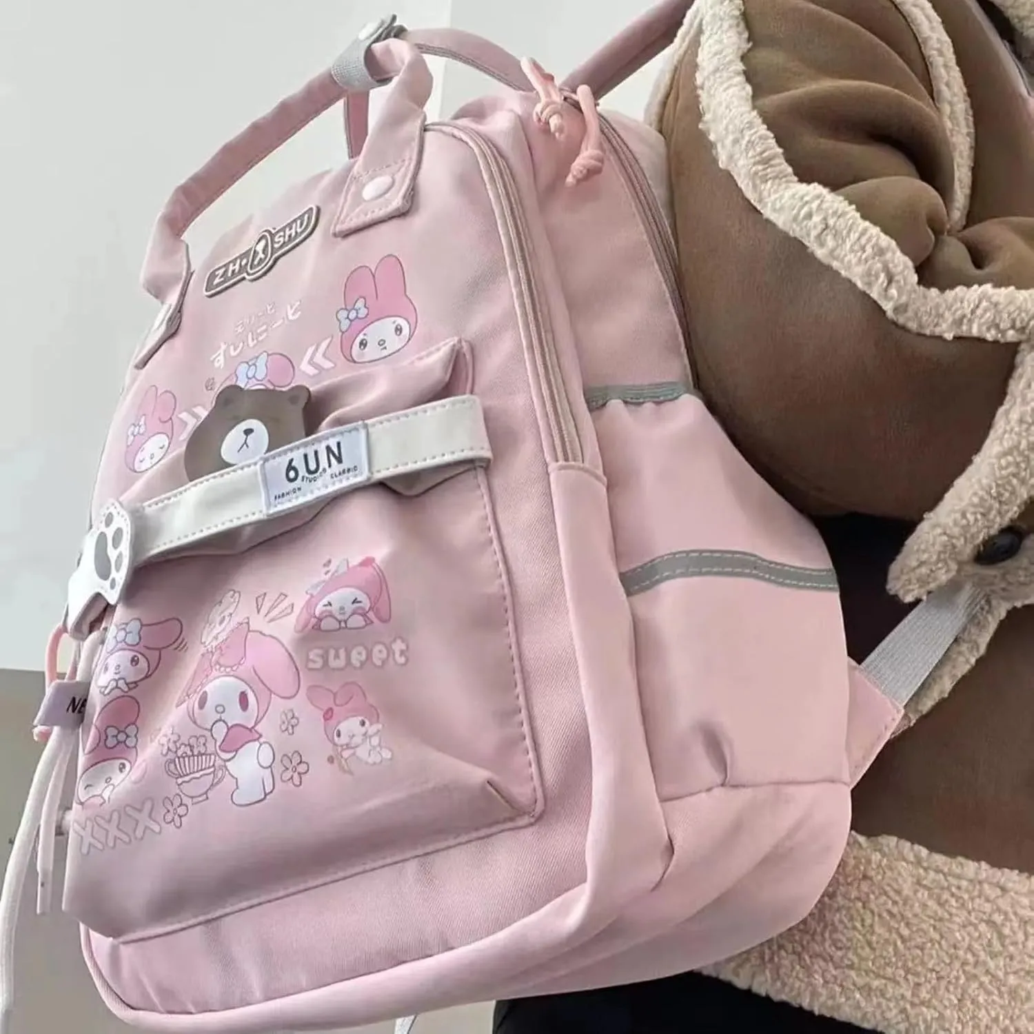 Kawaii Backpack with 21Pcs Accessories Anime Cartoon Anti-Theft Travel Aesthetic New Semester Gifts Bag with Cute Pins