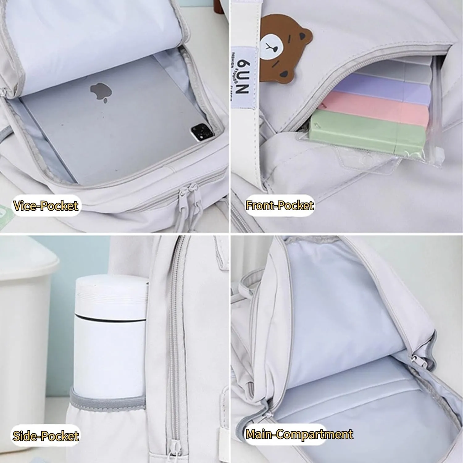 Kawaii Backpack with 21Pcs Accessories Anime Cartoon Anti-Theft Travel Aesthetic New Semester Gifts Bag with Cute Pins