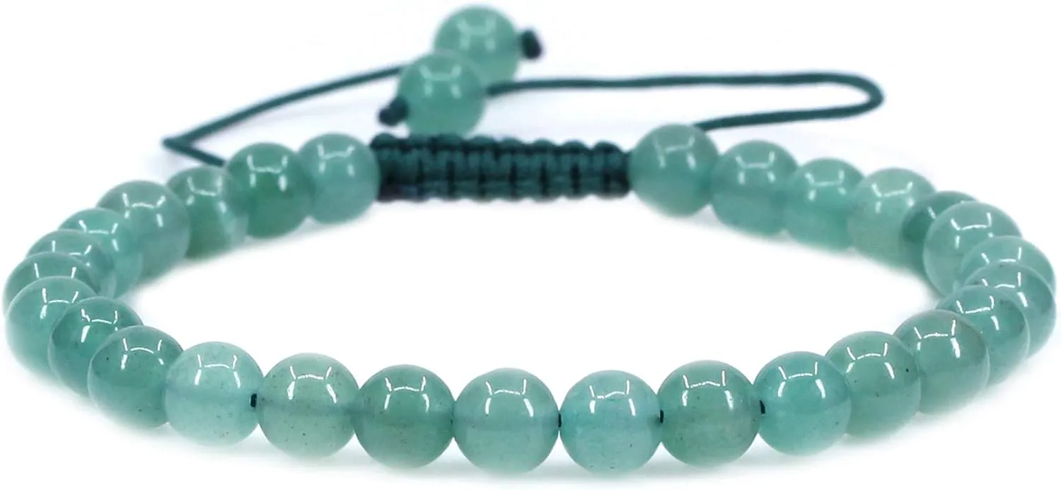 Keleny Gem Semi Precious Gemstones 6mm Round Beads Stone Crystal Adjustable Braided Bracelets Unisex