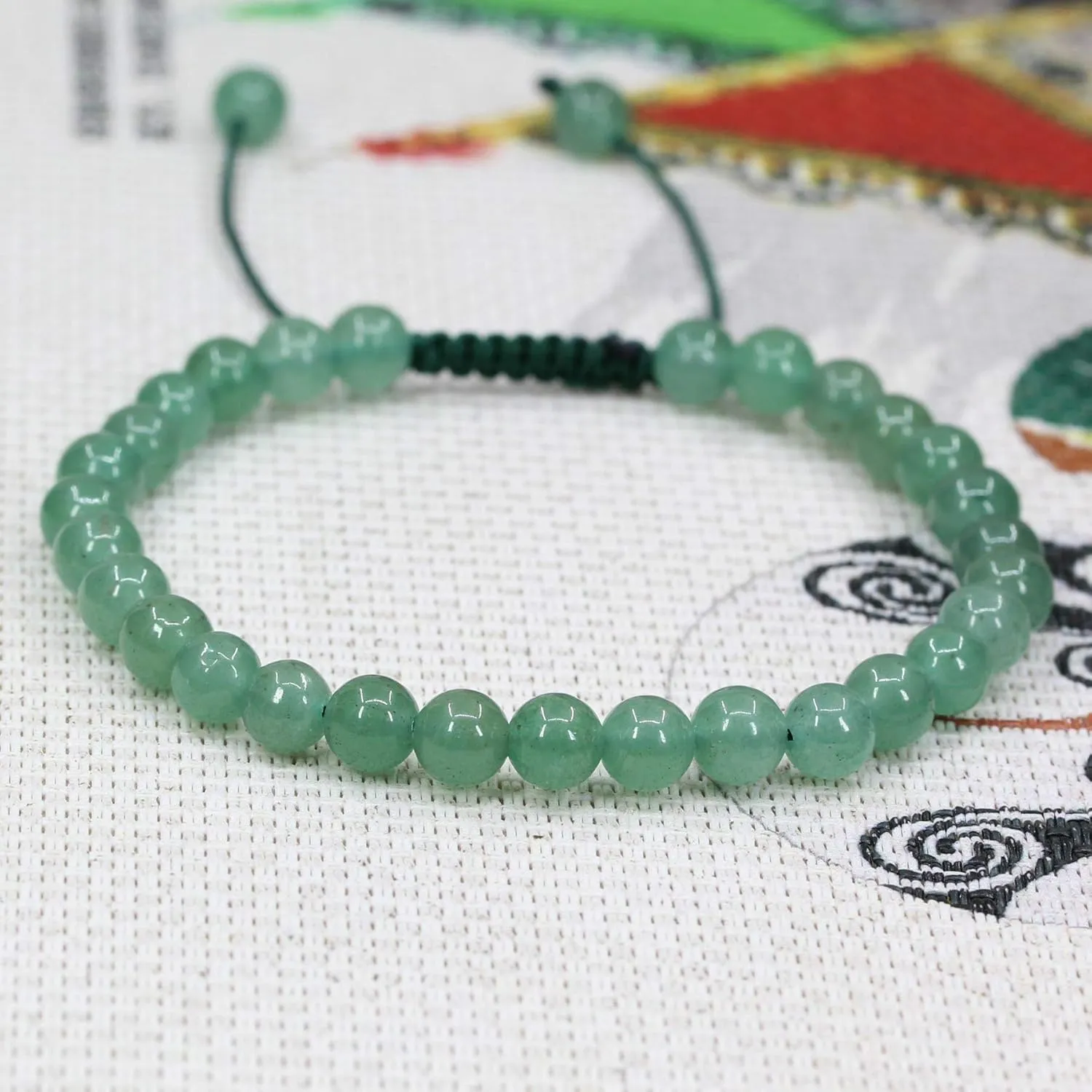Keleny Gem Semi Precious Gemstones 6mm Round Beads Stone Crystal Adjustable Braided Bracelets Unisex