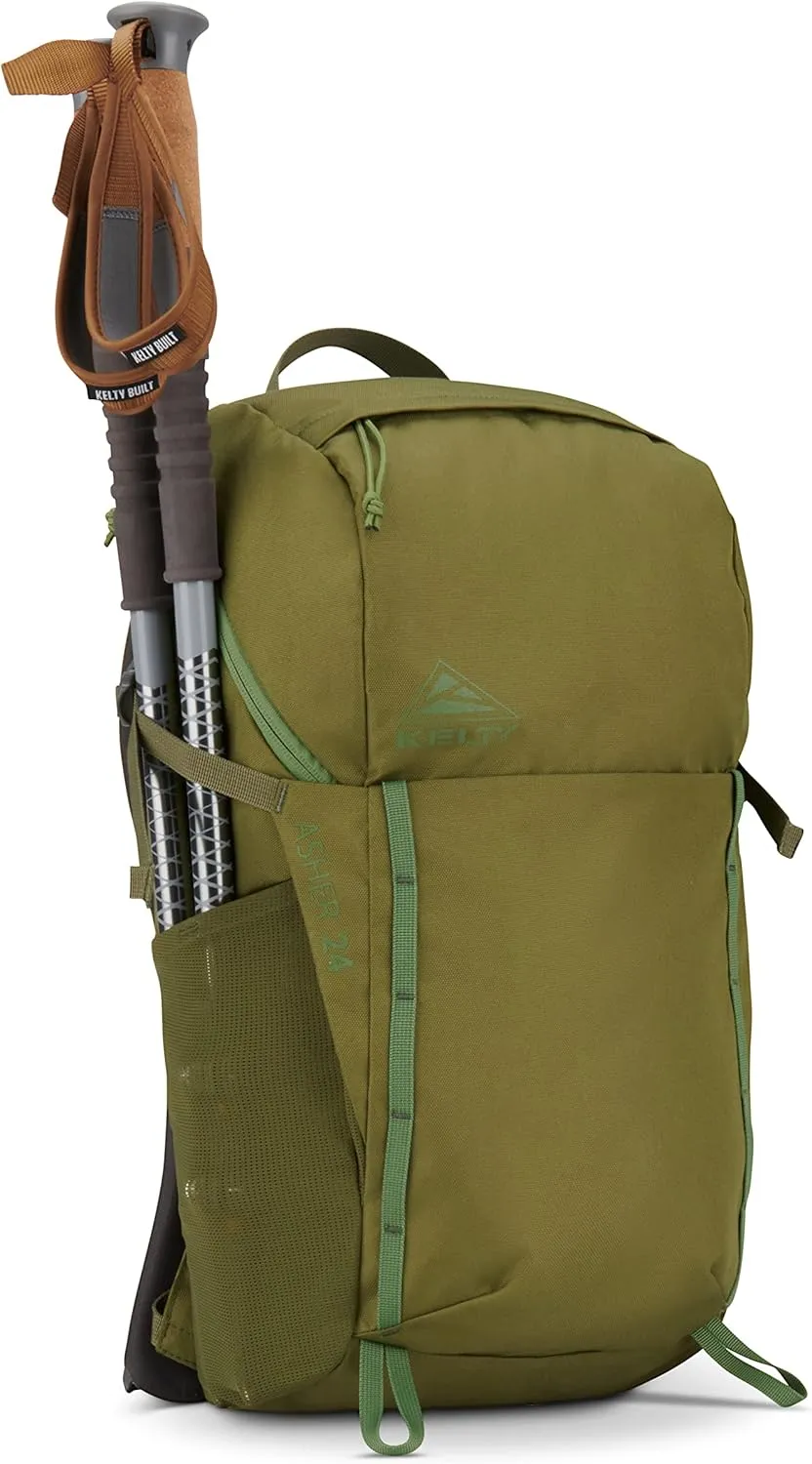 Kelty Asher Day Hiking Pack, 18-85 Liter Capacity, Mens and Womens Hiking, Backpacking, Travel Pack, Hydration Compatible, Internal Frame 2023 Model (24L Moss)