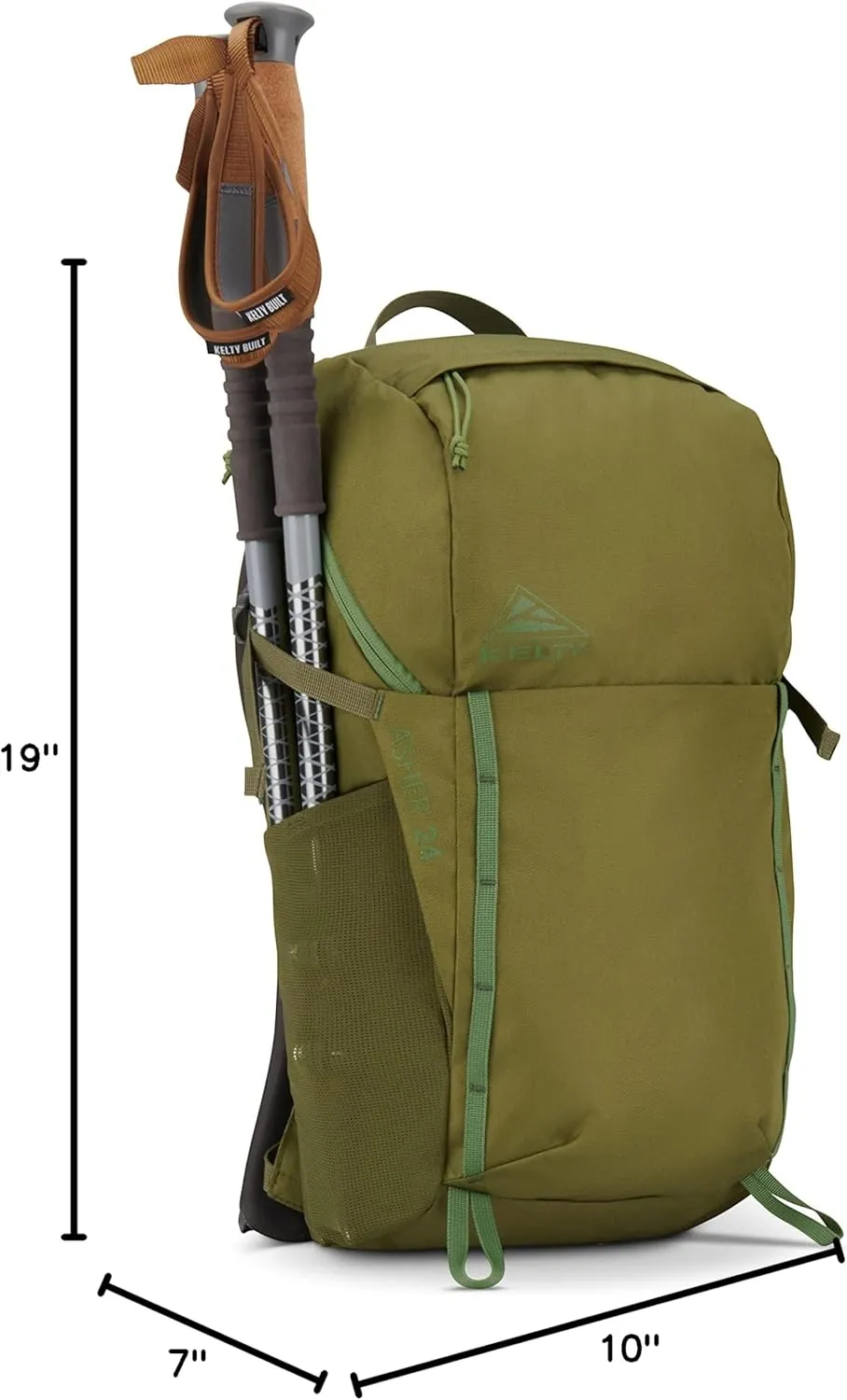 Kelty Asher Day Hiking Pack, 18-85 Liter Capacity, Mens and Womens Hiking, Backpacking, Travel Pack, Hydration Compatible, Internal Frame 2023 Model (24L Moss)