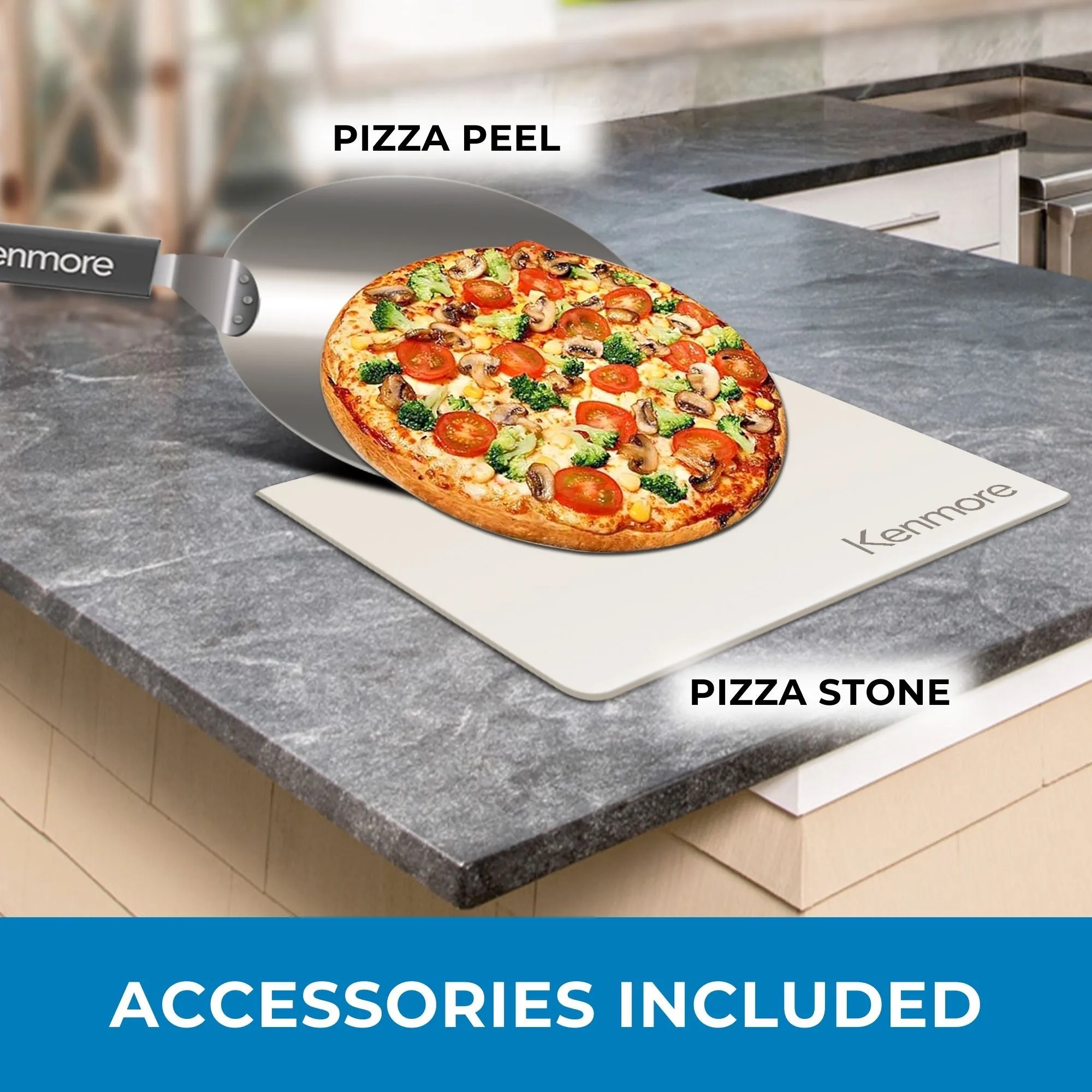 Kenmore Outdoor/Indoor Electric Pizza Oven – Cooks 13” Pizza In Minutes | 850°F For Wood Fired Taste | Weather-Resistant Portable Countertop Oven | 5 Presets | Pizza Stone & Peel | Stainless Steel