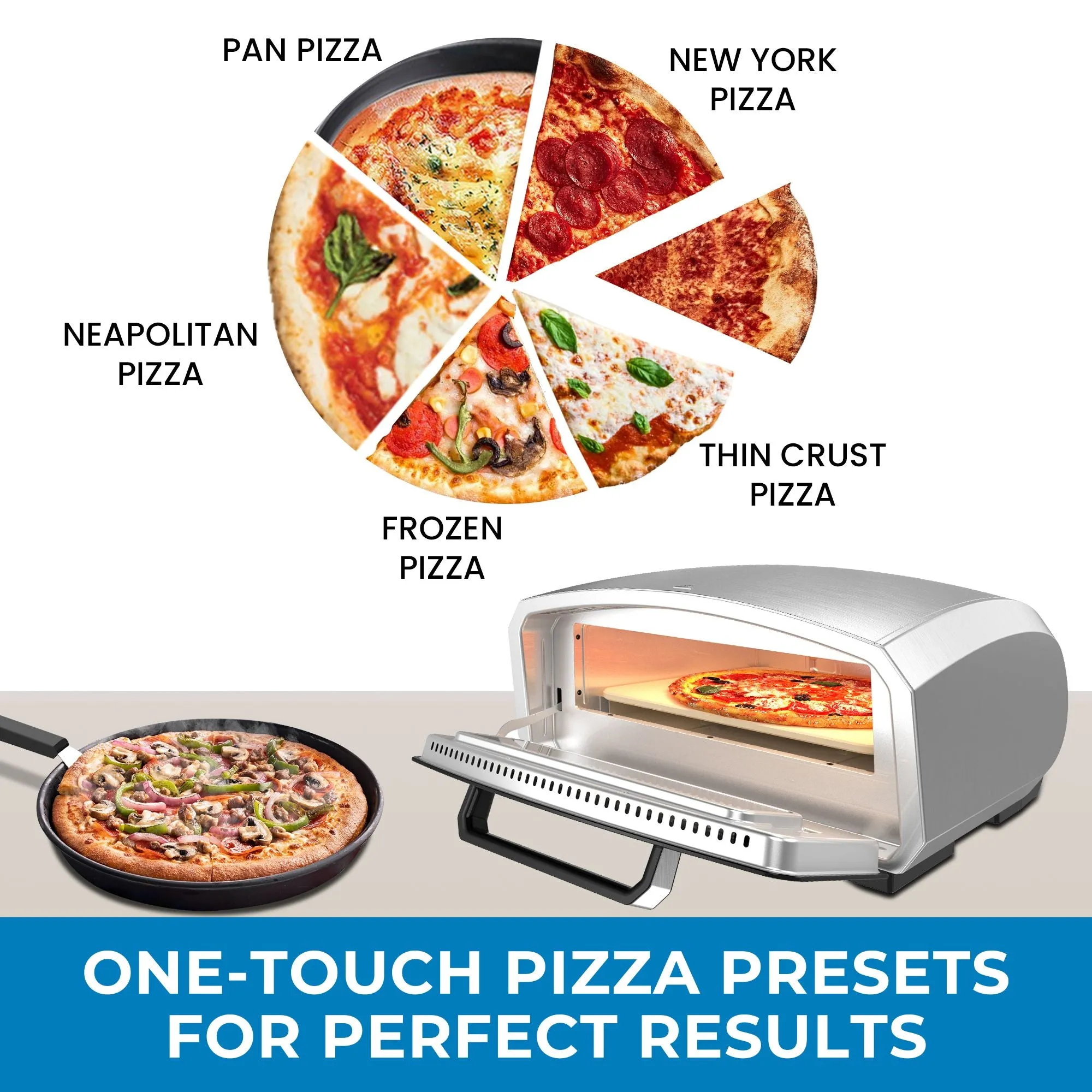 Kenmore Outdoor/Indoor Electric Pizza Oven – Cooks 13” Pizza In Minutes | 850°F For Wood Fired Taste | Weather-Resistant Portable Countertop Oven | 5 Presets | Pizza Stone & Peel | Stainless Steel