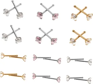 KESYOO 24pcs Diamond Nose Rings for Women Comfortable Nose Studs Stones