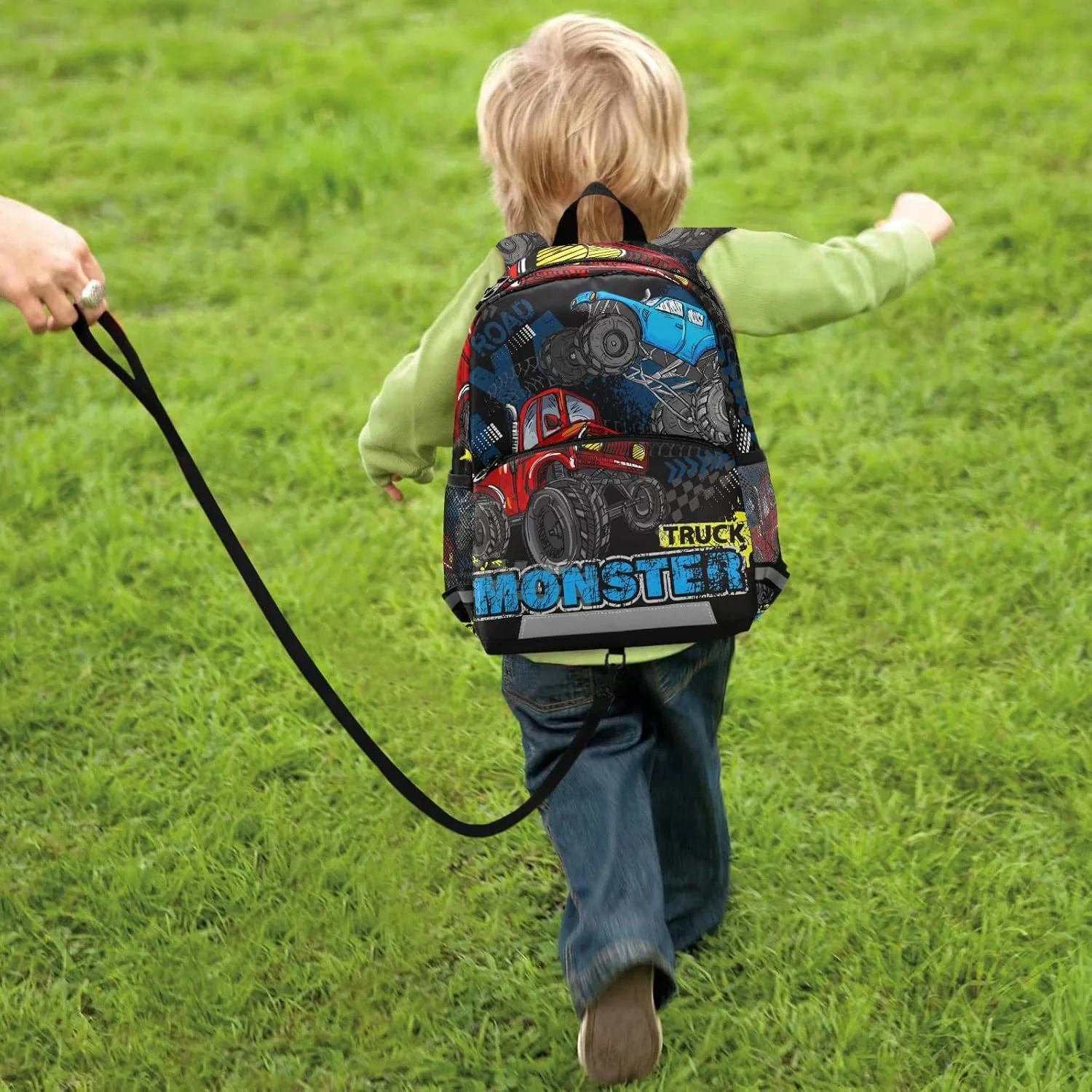 Kids Backpack,Monster Truck Lane Track Lightweight Preschool Backpack for Toddlers Boys Girls with Chest clip One Size