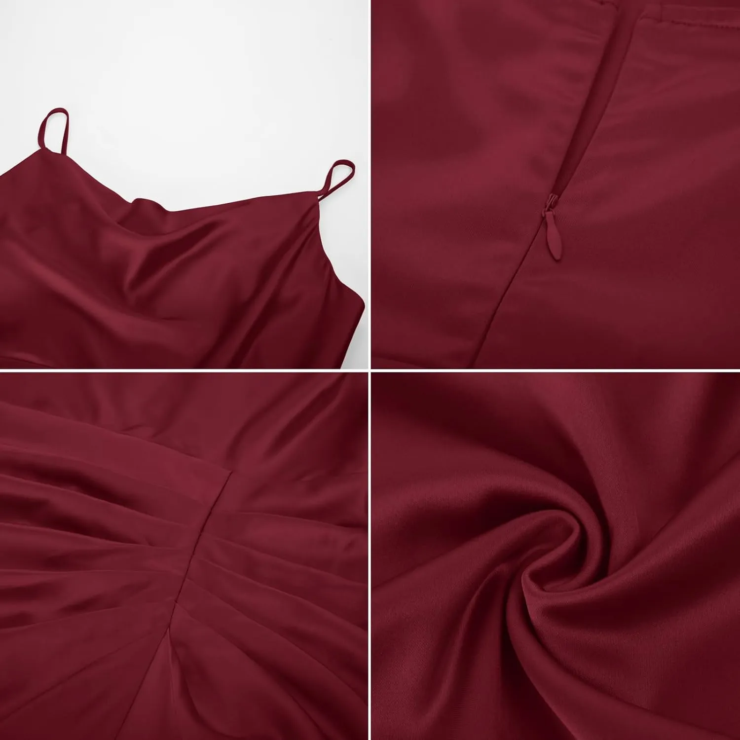 KIMCURVY Women's Plus Size Satin Dress Ruched Spaghetti Strap Cowl Neck Midi Party Cami Dress for Cocktail Party