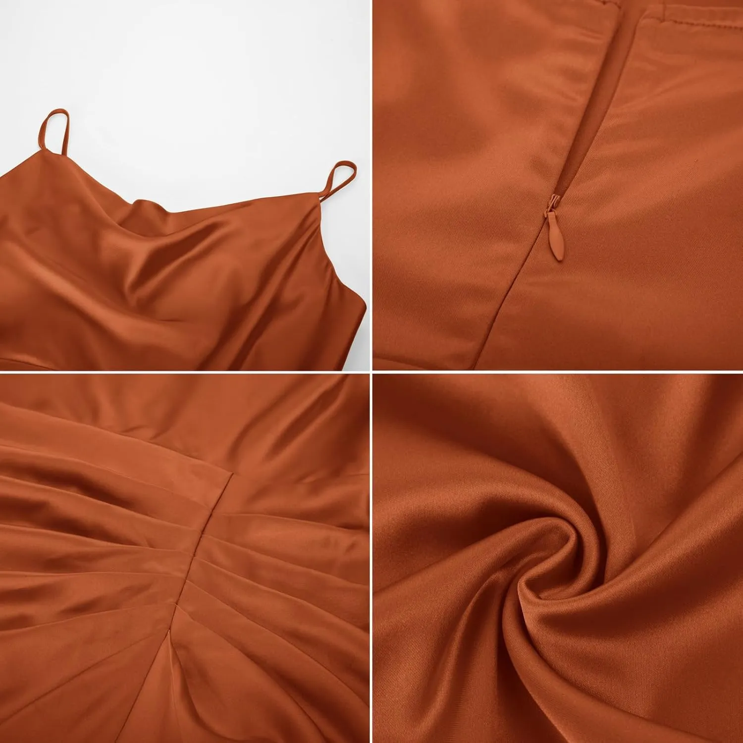 KIMCURVY Women's Plus Size Satin Dress Ruched Spaghetti Strap Cowl Neck Midi Party Cami Dress for Cocktail Party