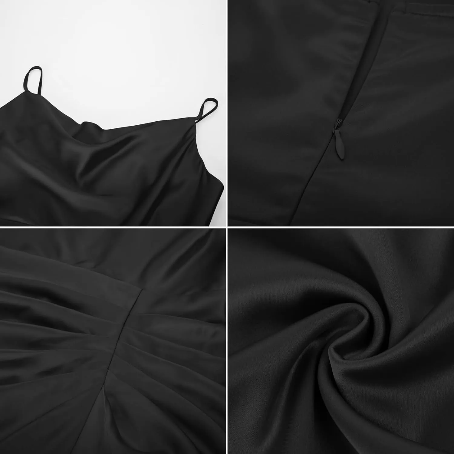 KIMCURVY Women's Plus Size Satin Dress Ruched Spaghetti Strap Cowl Neck Midi Party Cami Dress for Cocktail Party