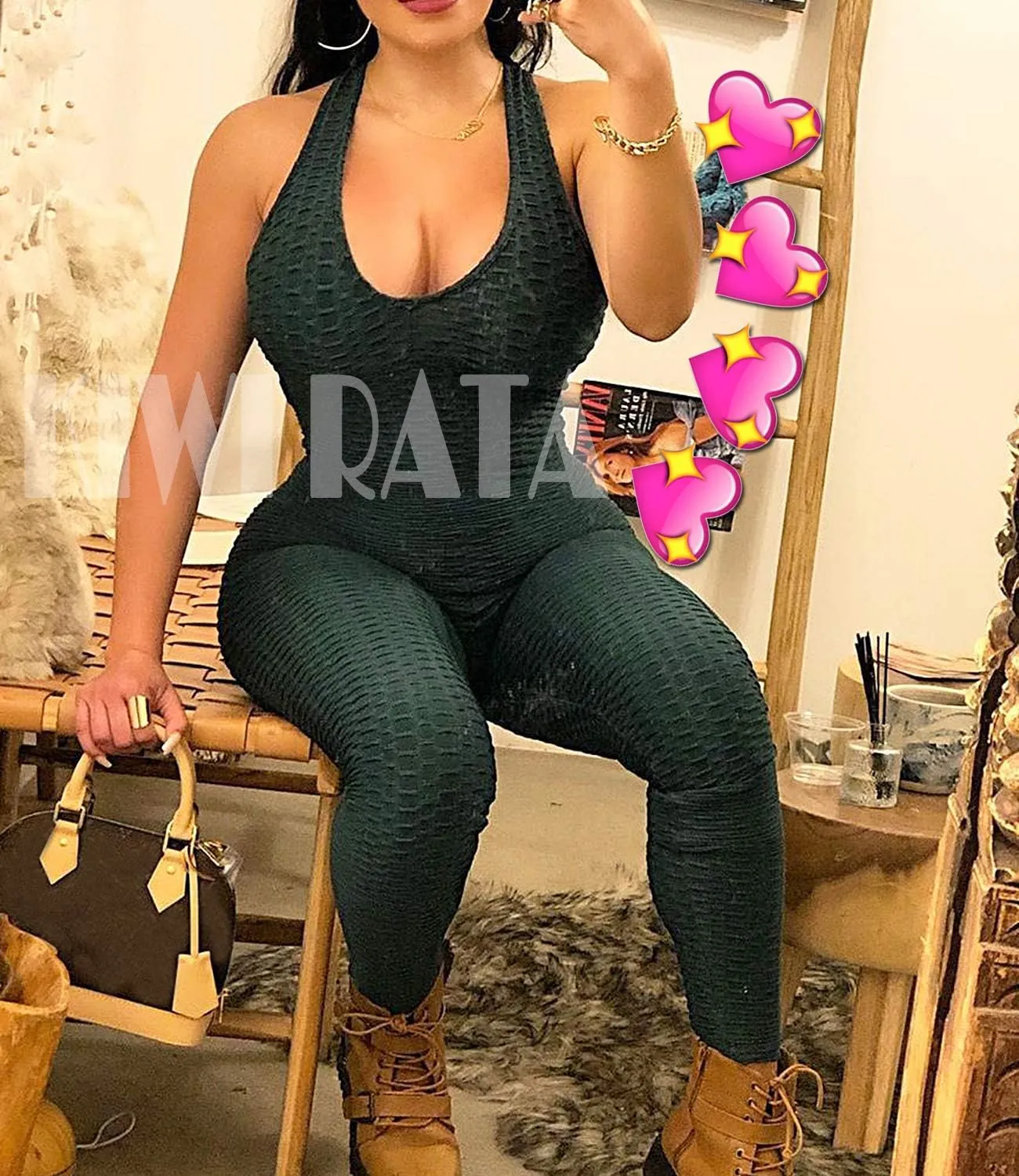 KIWI RATA One Piece Jumpsuits for Women Sleeveles Textured Gym Bodycon Backless Scrunch Butt Rompers