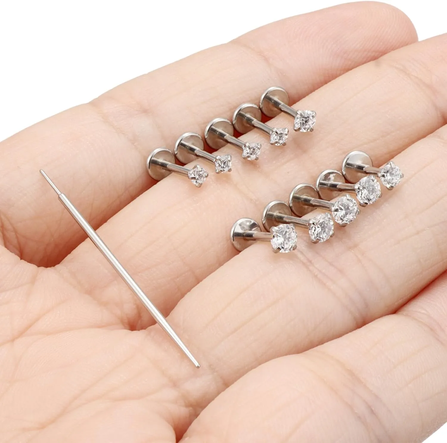 Kridzisw 20G 18G 16G Nose Rings Studs 316L Surgical Steel Flat Back Threadless Push in Nose Studs Screw L-Shaped Nose Rings Tragus Cartilage Helix Earrings Piercing Jewelry for Women Men