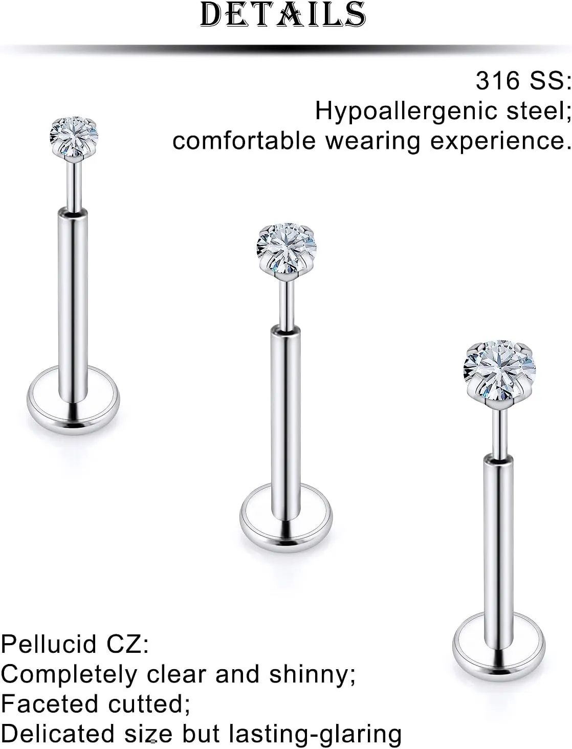 Kridzisw 20G 18G 16G Nose Rings Studs 316L Surgical Steel Flat Back Threadless Push in Nose Studs Screw L-Shaped Nose Rings Tragus Cartilage Helix Earrings Piercing Jewelry for Women Men