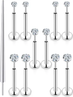 Kridzisw 20G 18G 16G Nose Rings Studs 316L Surgical Steel Flat Back Threadless Push in Nose Studs Screw L-Shaped Nose Rings Tragus Cartilage Helix Earrings Piercing Jewelry for Women Men
