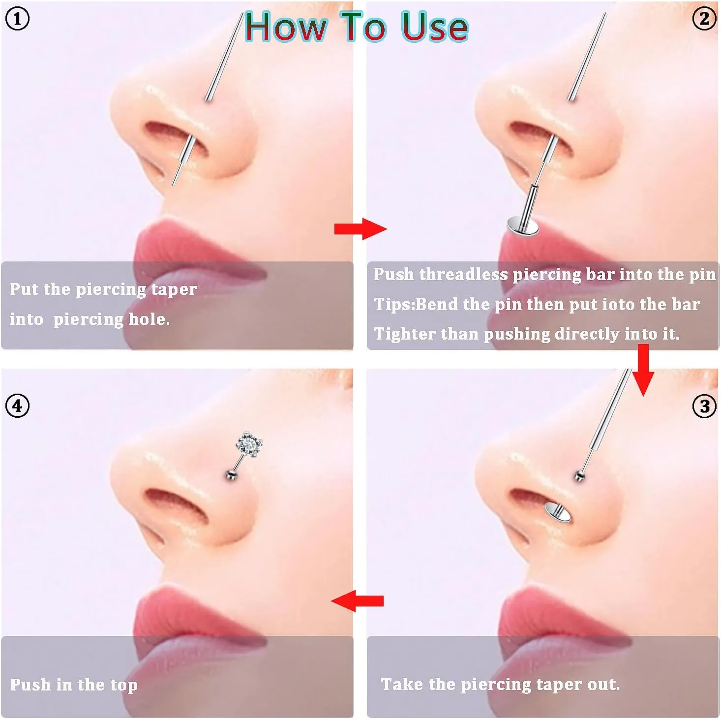 Kridzisw 20G 18G 16G Nose Rings Studs 316L Surgical Steel Flat Back Threadless Push in Nose Studs Screw L-Shaped Nose Rings Tragus Cartilage Helix Earrings Piercing Jewelry for Women Men