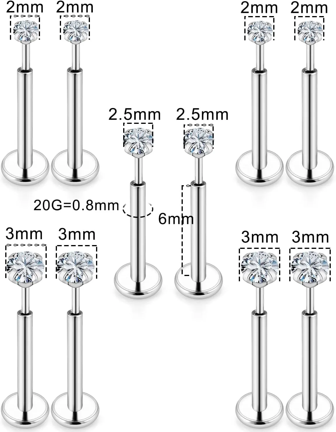 Kridzisw 20G 18G 16G Nose Rings Studs 316L Surgical Steel Flat Back Threadless Push in Nose Studs Screw L-Shaped Nose Rings Tragus Cartilage Helix Earrings Piercing Jewelry for Women Men
