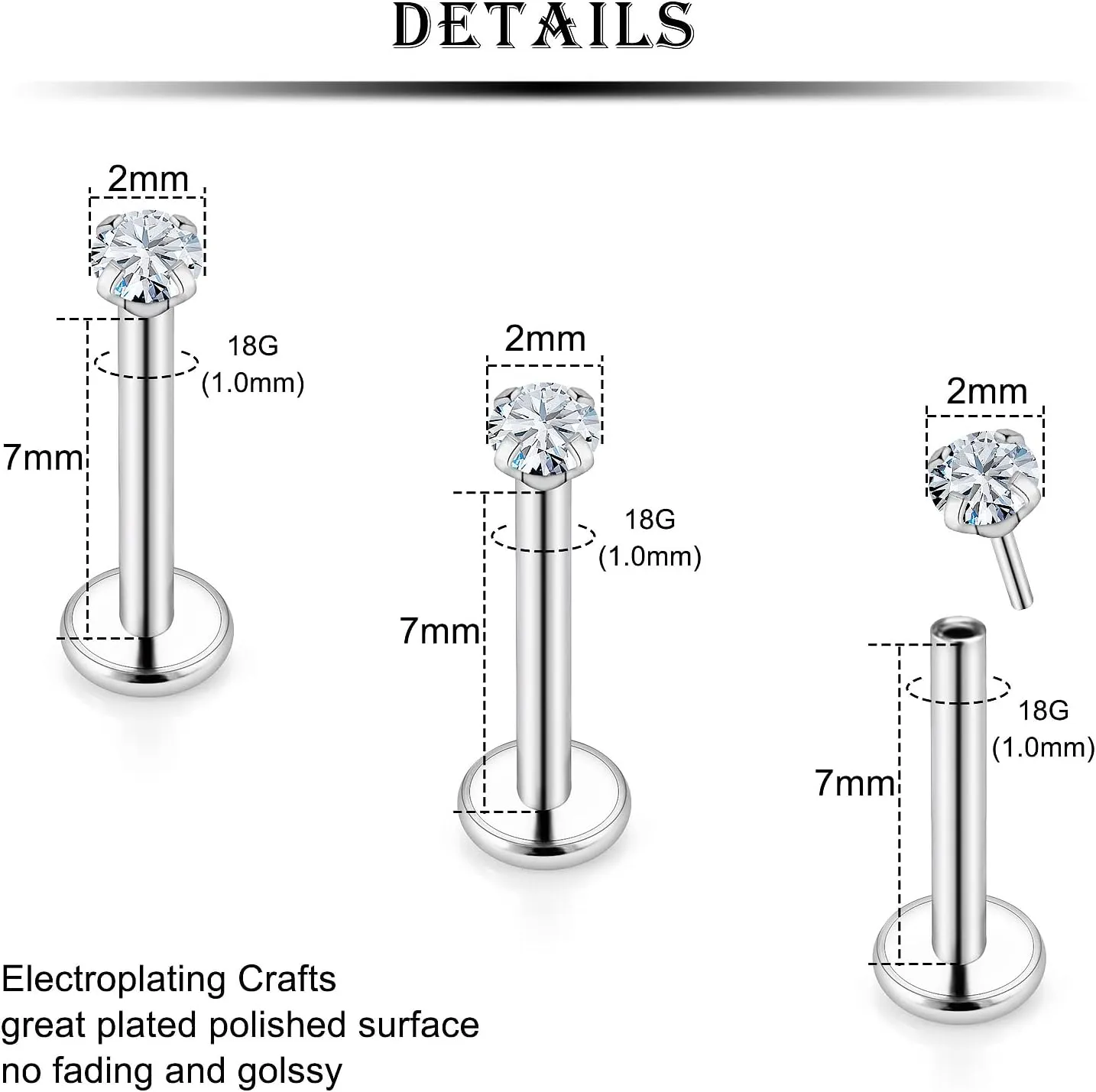 Kridzisw 20G 18G Threadless Push in Nose Rings Studs Stainless Steel Nose Nostril Piercing Jewelry for Women Men CZ Inlaid 1.5MM 2MM 2.5MM 3MM 15Pcs-16Pcs