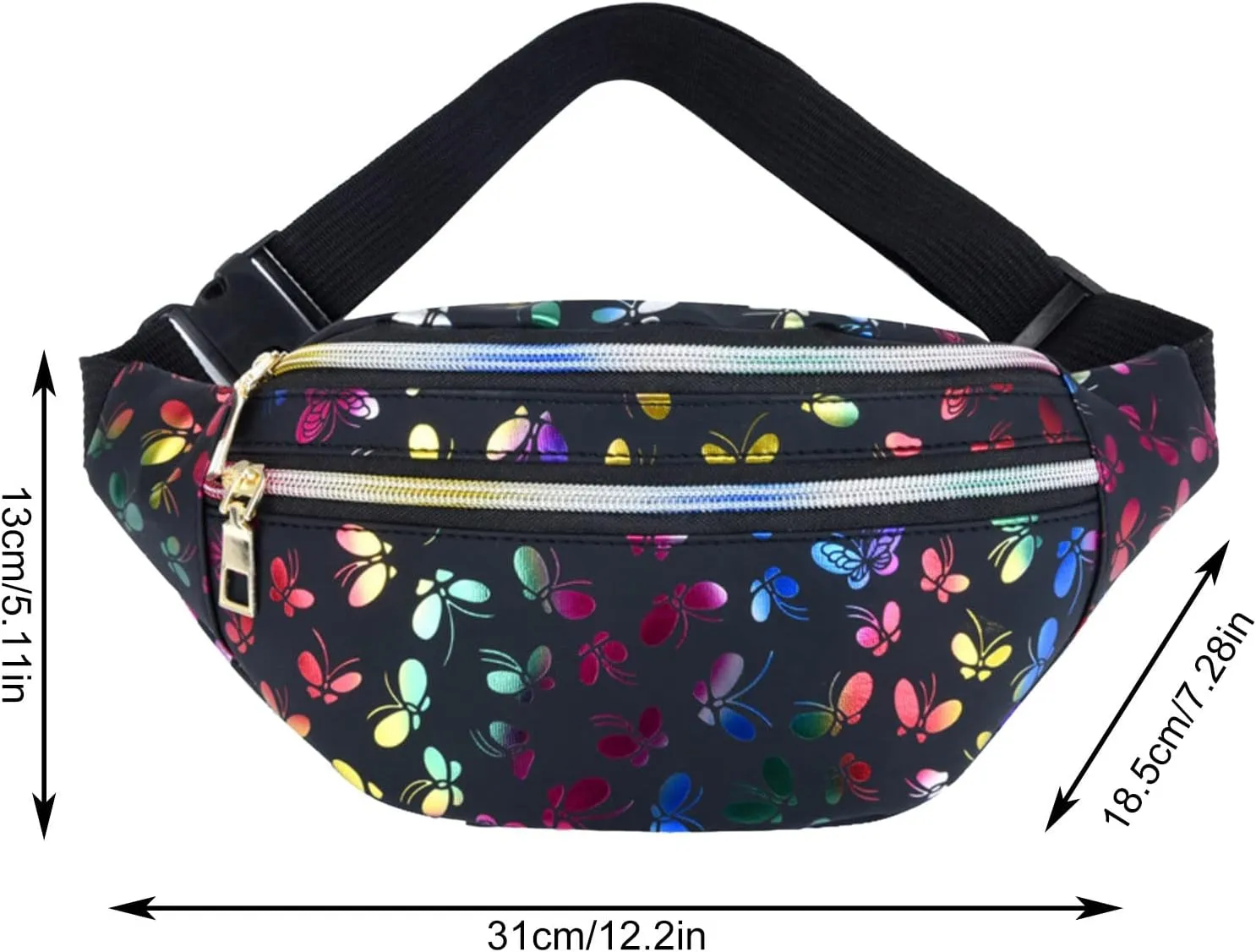 Ladies Nylon Messenger Bag Fashion Double Zipper Waist Bag Color Trend Printing Women And Men Chest (Yellow, One Size)