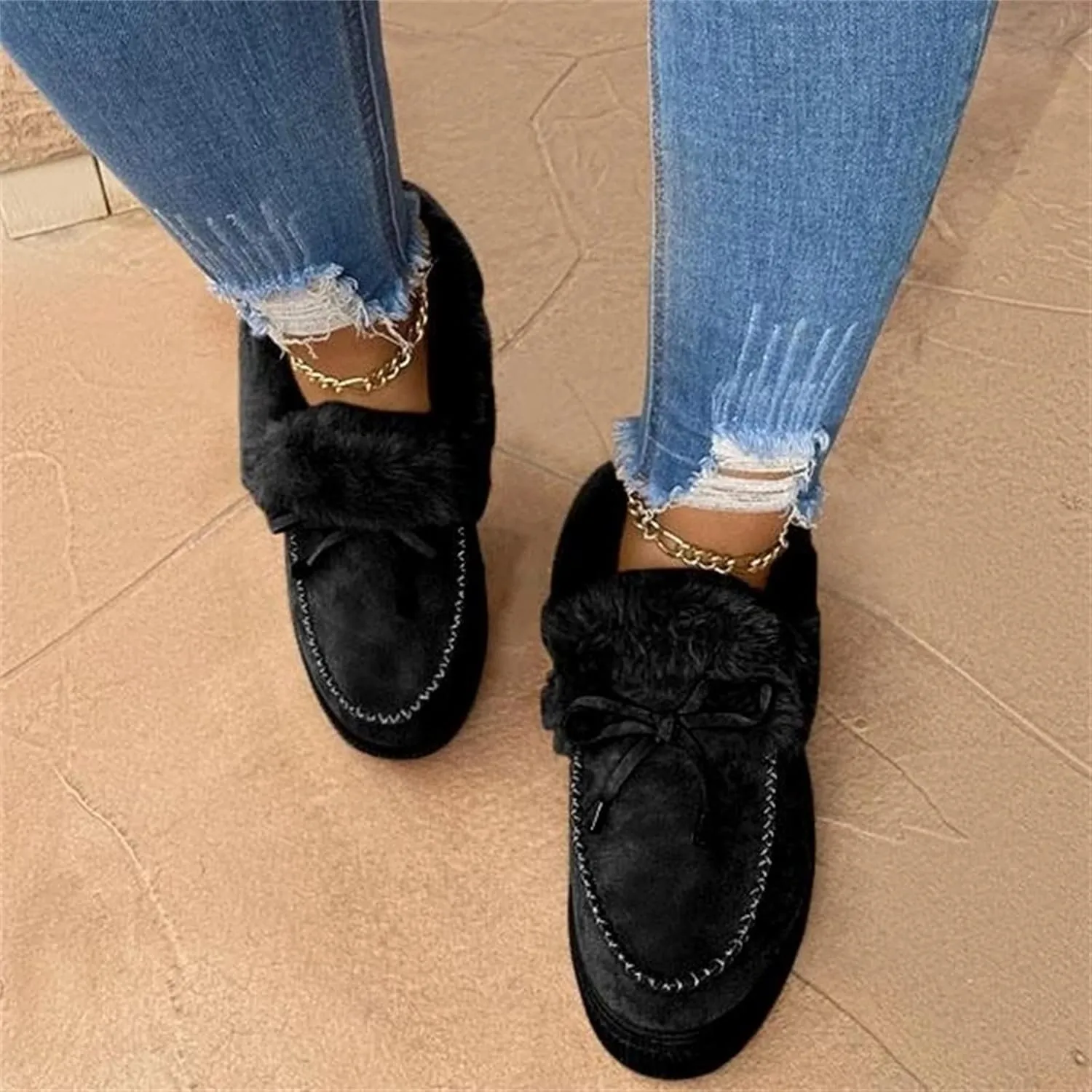 Ladmiple Booties For Women 2024 Snow Boots Winter Shoes Fur Lined Warm Slip On Ankle Boots Comfortable Walking Loafers Shoes