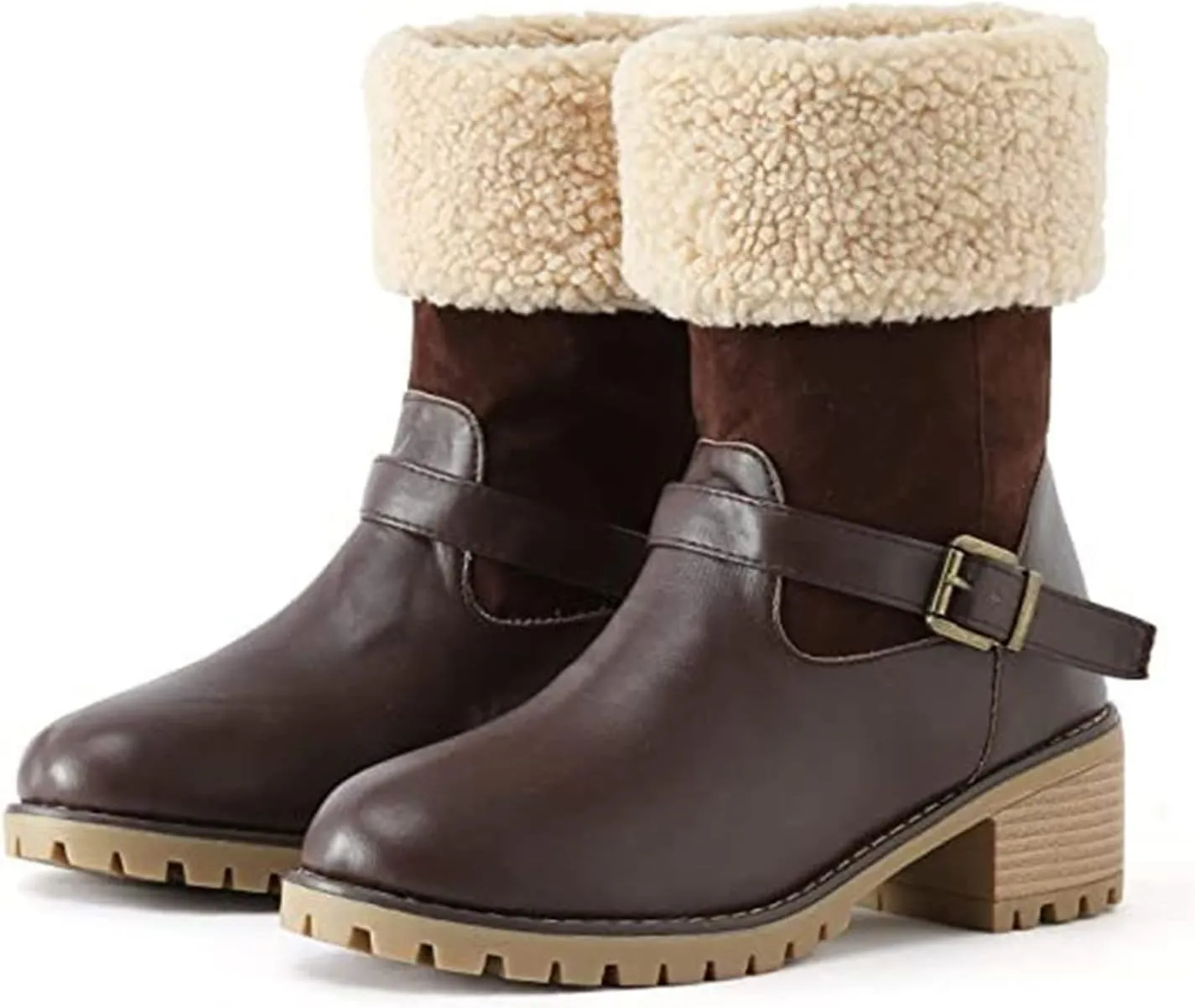 Ladmiple Snow Boots For Women Tall Mid Calf Warm Fur Lined Winter Boots Outdoor Fashion Comfortable Slip On Walking Shoes