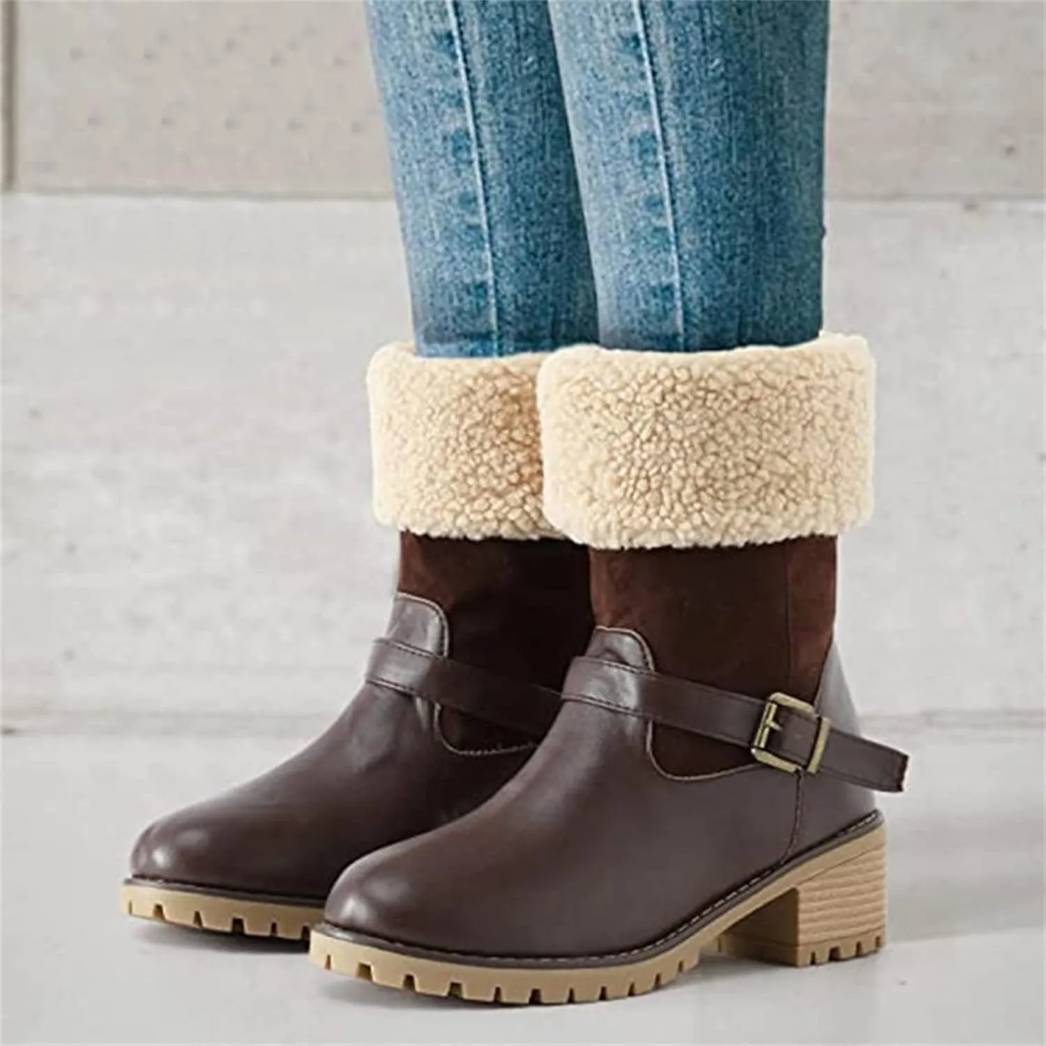 Ladmiple Snow Boots For Women Tall Mid Calf Warm Fur Lined Winter Boots Outdoor Fashion Comfortable Slip On Walking Shoes
