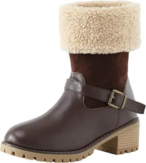 Ladmiple Snow Boots For Women Tall Mid Calf Warm Fur Lined Winter Boots Outdoor Fashion Comfortable Slip On Walking Shoes