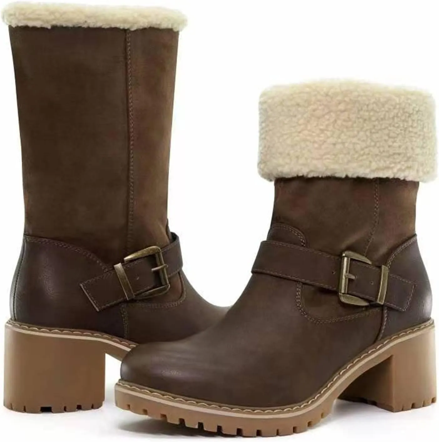 Ladmiple Snow Boots For Women Tall Mid Calf Warm Fur Lined Winter Boots Outdoor Fashion Comfortable Slip On Walking Shoes