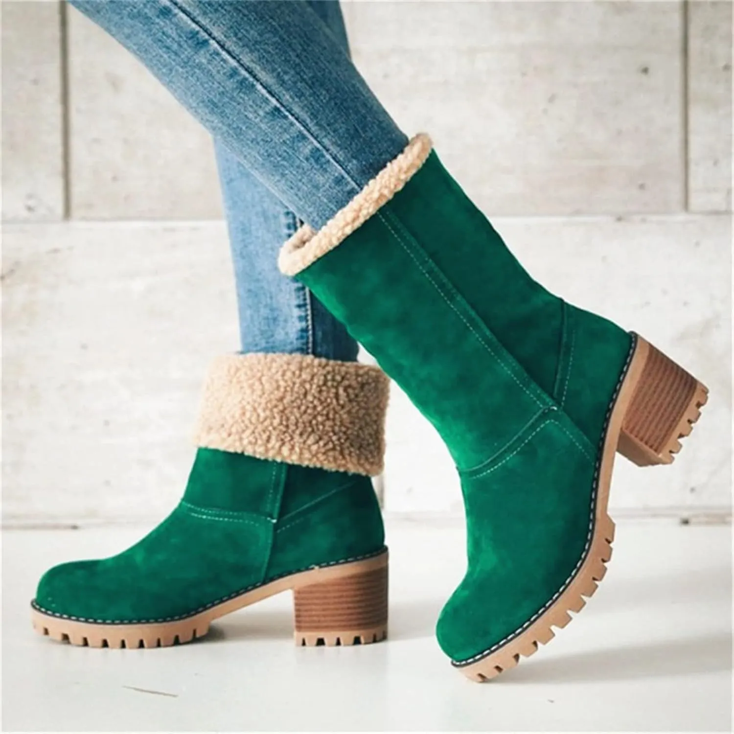 Ladmiple Winter Boots For Women Tall Mid Calf Snow Boots Warm Comfortable Outdoor Fur Lined Thickening Walking Shoes